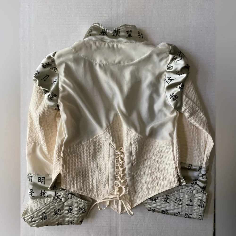Raven Bustier style Jacket White Sateen with Black Characters size M - Picture 10 of 15